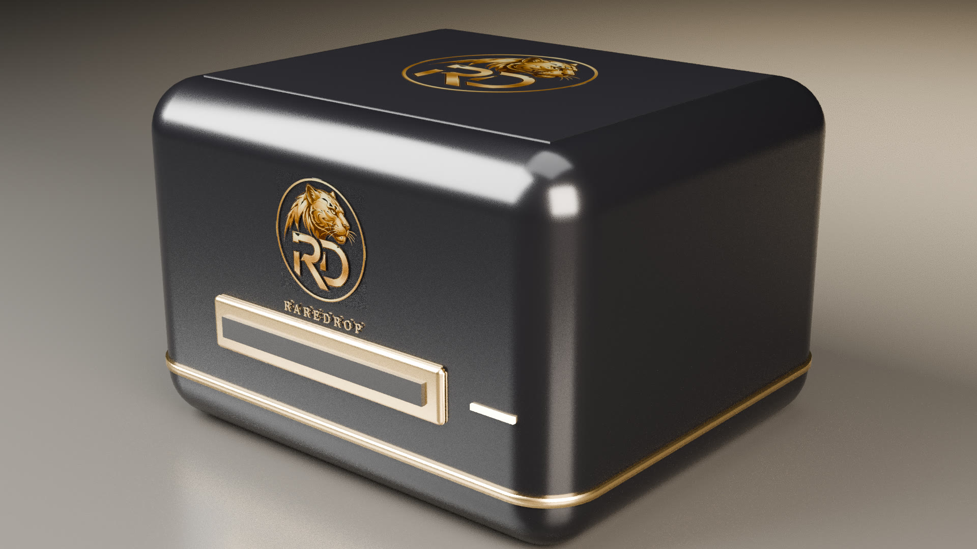 Matte-black RareDrop Grade Station with gold trim and the gold jaguar RD emblem