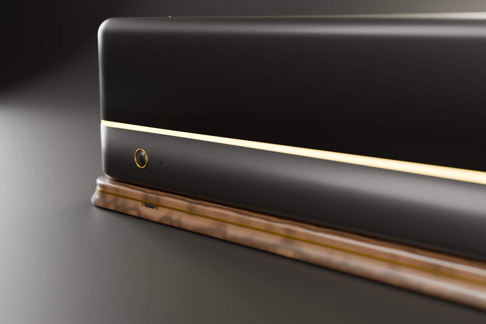 Rear view of the RareDroplet Station Home with its flush button and USB-C on the charging plinth