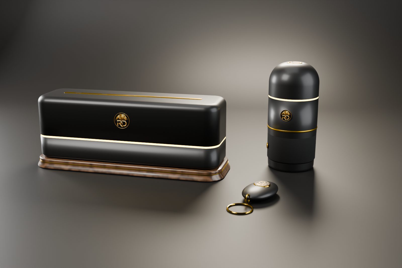 RareDroplet Station Home and Car together in Black & Gold, with the optional Car key fob (sold separately)