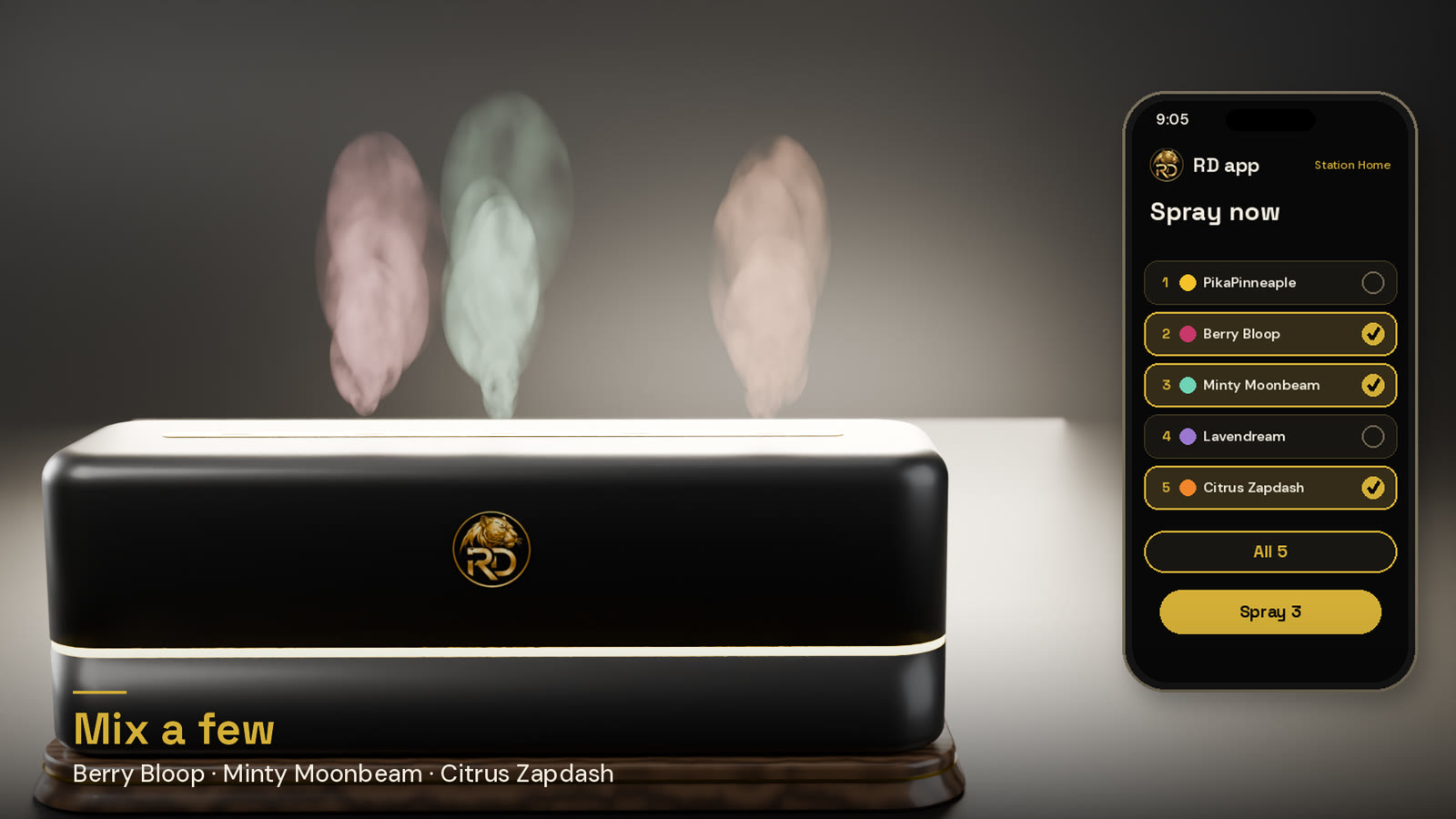 The RD app blending a few scents at chosen ratios