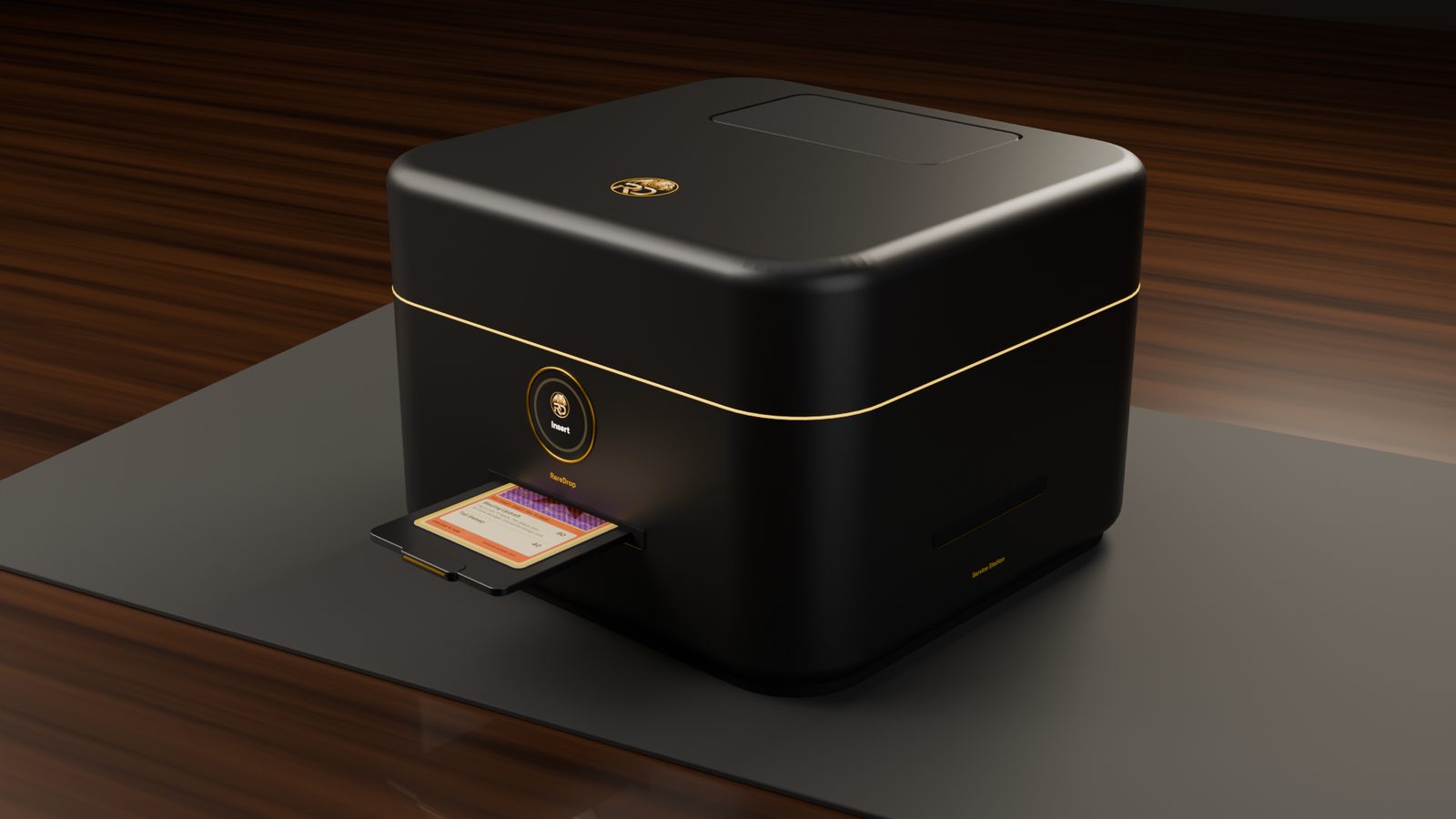 RareDrop Service Station render in matte black with gold trim